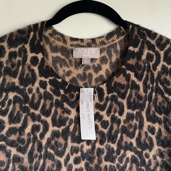 J Crew Brushed Cashmere Crop Fit Crewneck Sweater in Leopard Print XS $158 CE684 - Picture 4 of 16